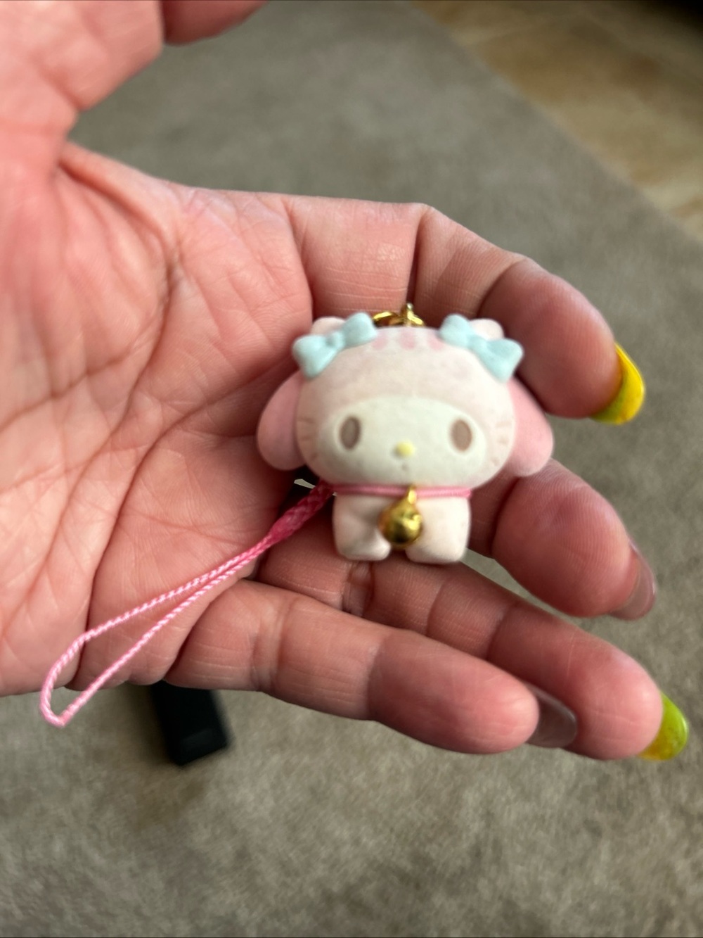Sanrio My Melody Pastel Pink Plush Charm with Blue Bows